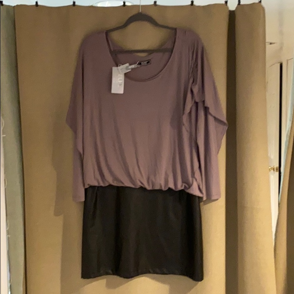 Purplish taupe and vegan leather drapes dress